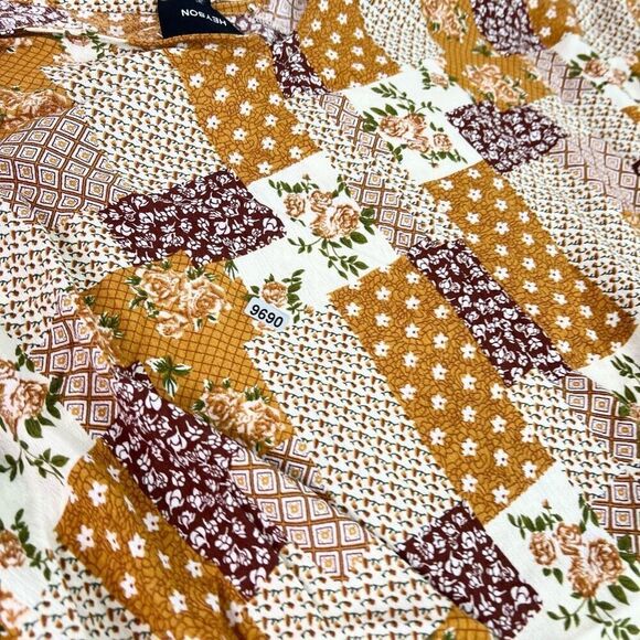 Heyson Blouse Womens Large Multicolor Rayon Floral Printed Cropped Smocked new - Picture 9 of 9